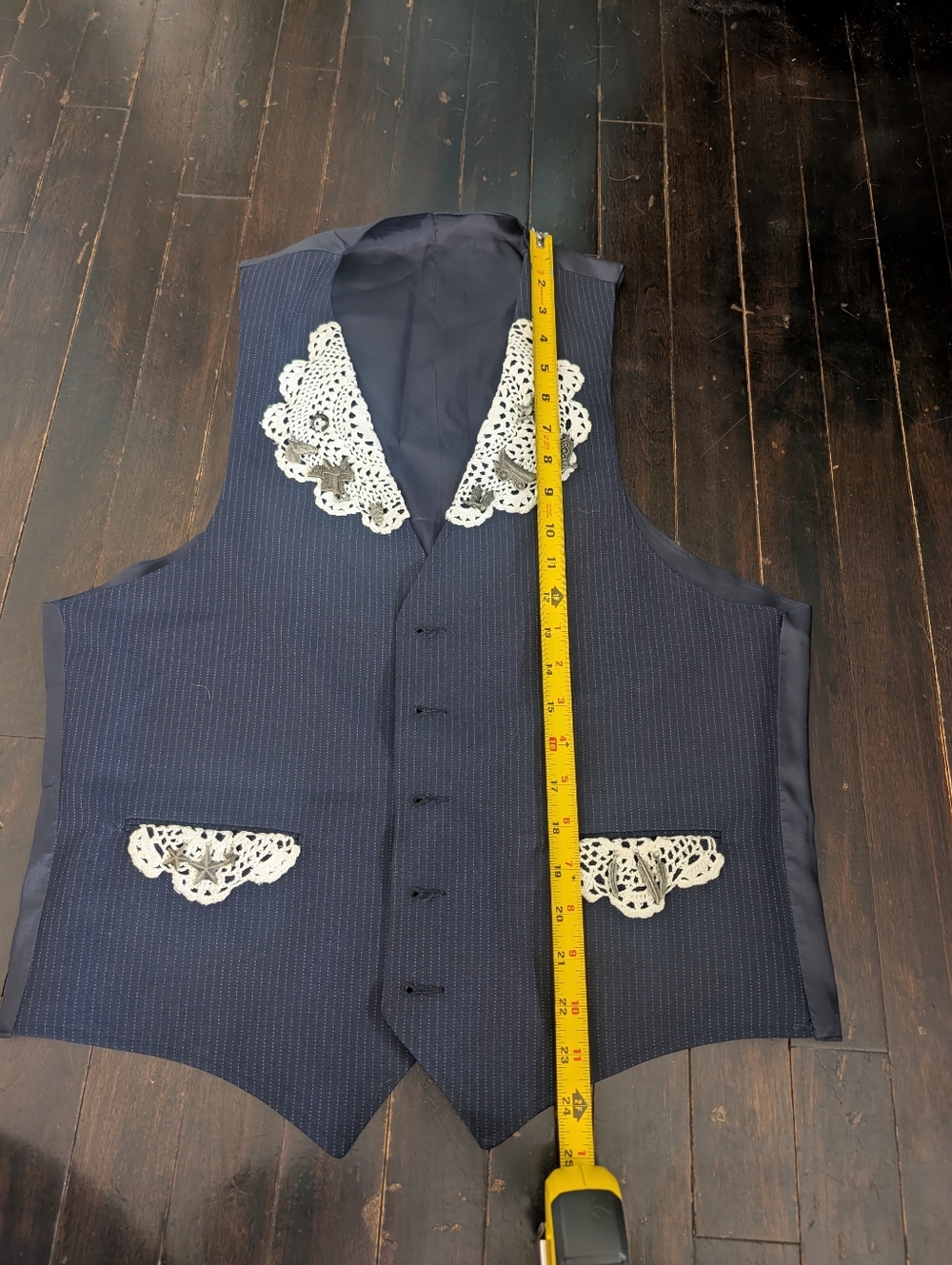 FLAW Navy Blue Vest with Lace Accents Western Cowboy Costume Charms - Picture 10 of 10